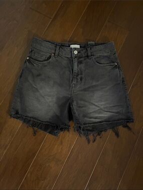 H&M Black stonewashed Denim blue Jean Shorts sz 10 zipper front 99% Cotton